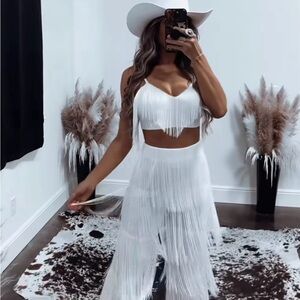 Punchy Blonde White Fringe Two-Piece Set